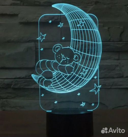 Ночник 3D Мишка на луне