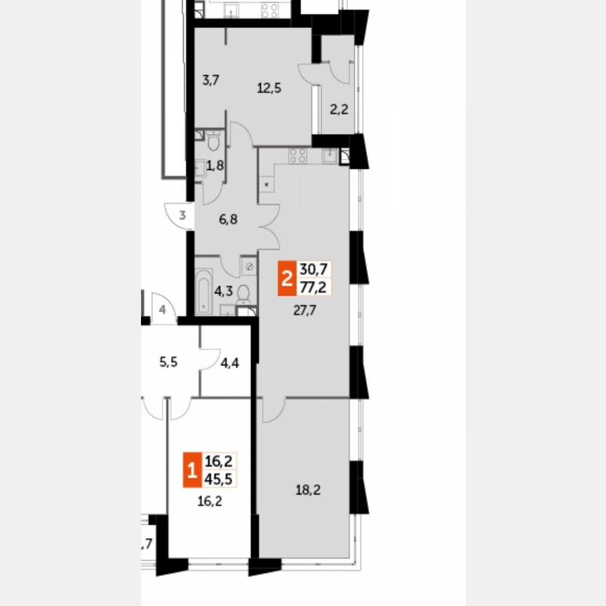 2-к. квартира, 77,2 м², 4/44 эт.