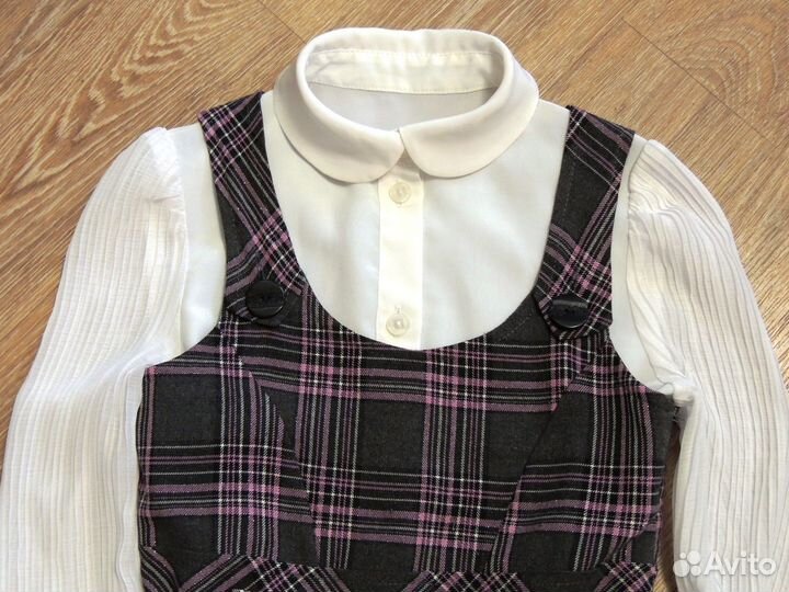 Школьный сарафан+блузка 128р