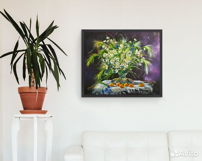 Ромашки букет картина маслом с цветами на холсте