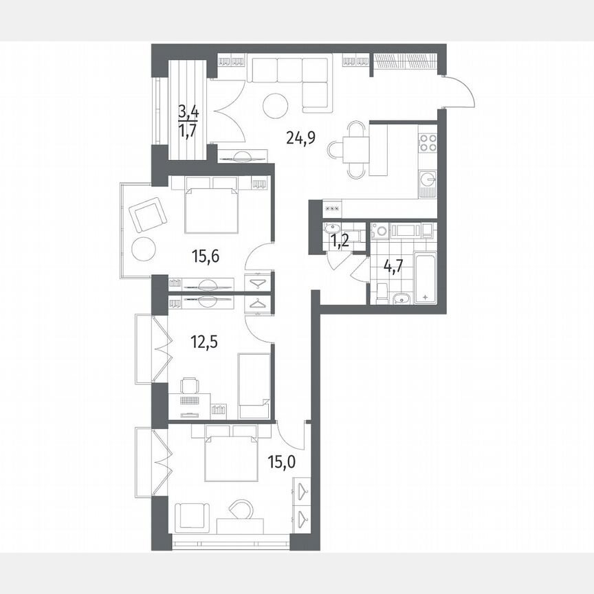 3-к. квартира, 89,5 м², 11/11 эт.