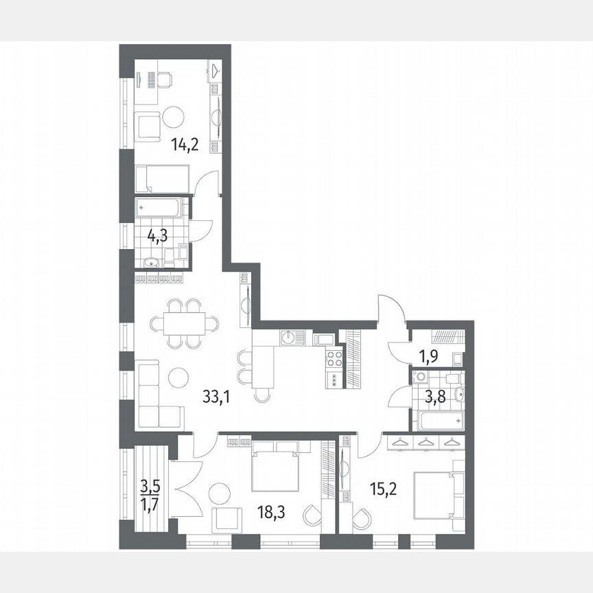 3-к. квартира, 102,7 м², 3/11 эт.