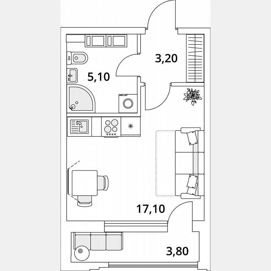 Квартира-студия, 27,3 м², 6/13 эт.