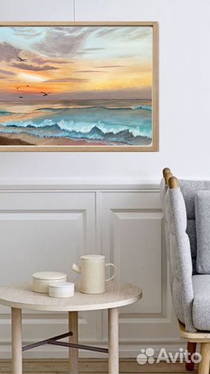 Картина маслом «Закат на море» большая 50*70 см