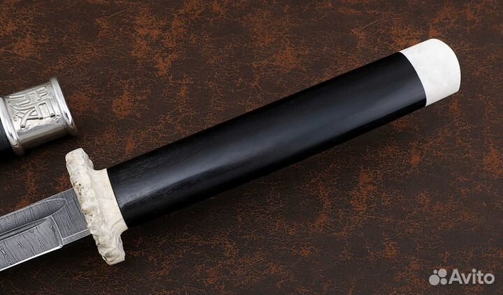 Премиум Нож Танто большой сталь дамаск, рукоять и