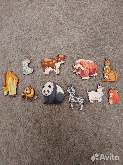 Магниты животные деревянные на холодильник