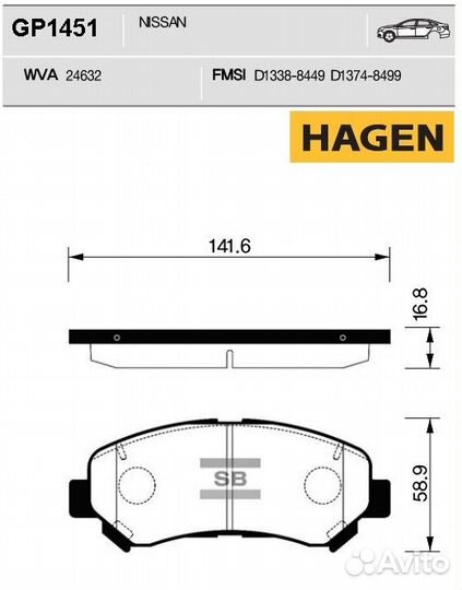 Колодки тормозные передние 142*58,7 nissan qashqai