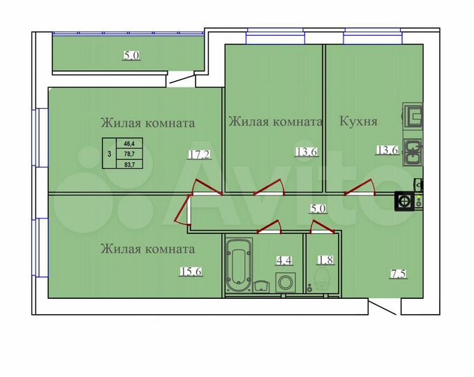 3-к. квартира, 83,7 м², 8/14 эт.