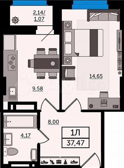 1-к. квартира, 37,5 м², 11/24 эт.