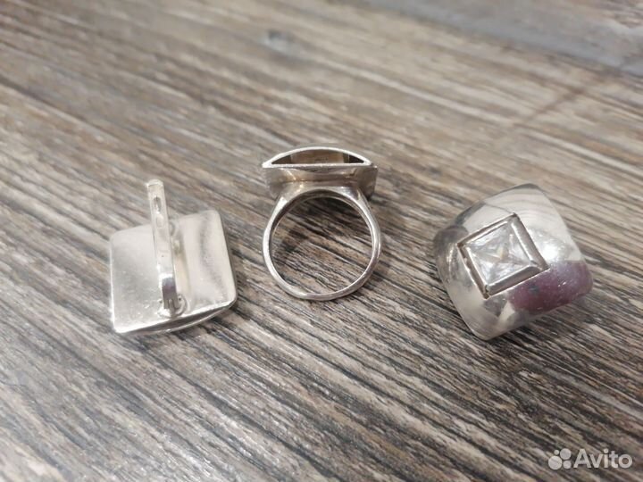 Комплект кольцо и серьги серебро