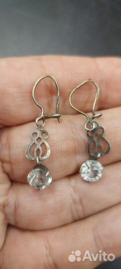 Антикварные серебряные серьги 875 горный хрусталь