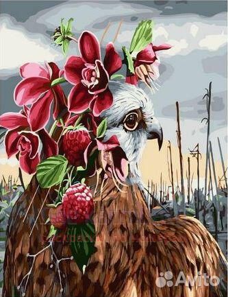 Картина по номерам 40x50 Сокол с цветочно-ягодным