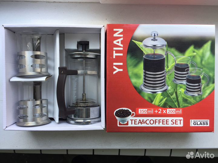 Чайник-френч заваривание чая/кофе YiTian и 2 чашки