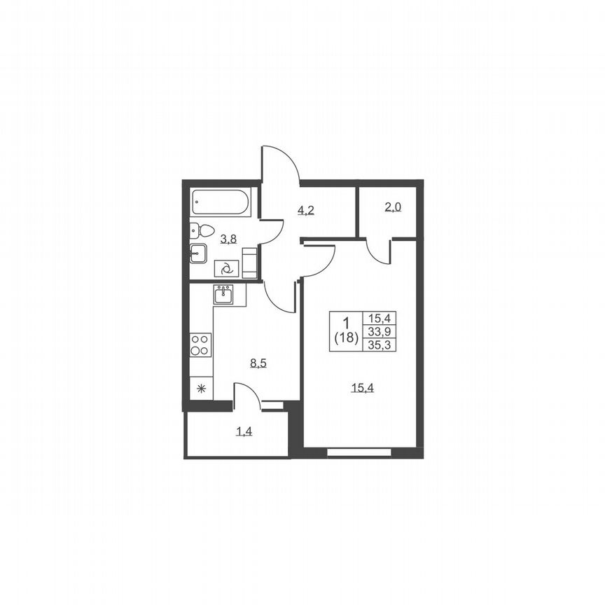 1-к. квартира, 35,3 м², 2/8 эт.