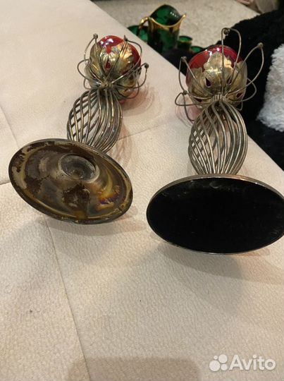 Подсвечник роза рубиновое стекло винтаж СССР