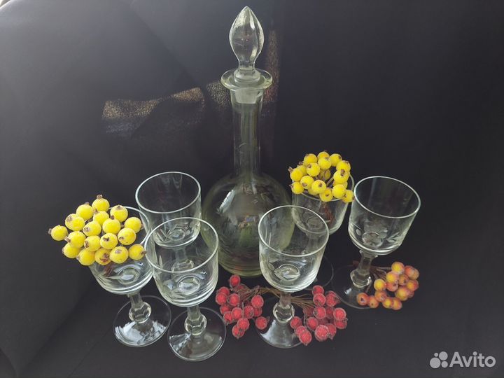 Графин хрустальный СССР рюмки алмазная грань