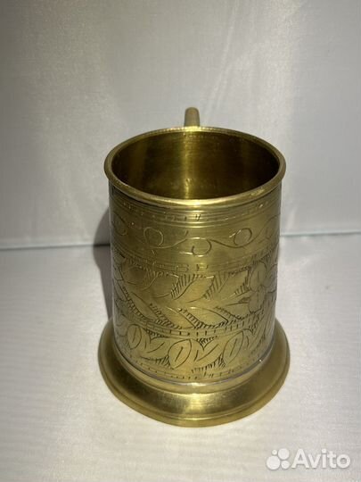 Винтажная латунная кружка, помята юбка, 400 мл