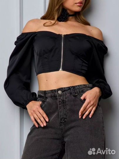 Топ с длинным рукавом с молнией