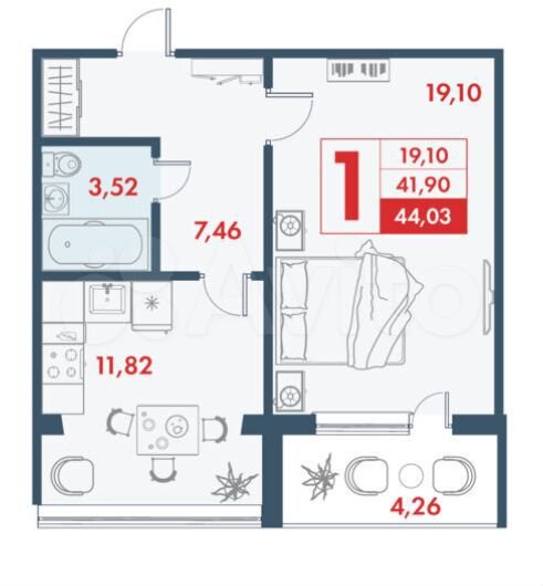 1-к. квартира, 44 м², 3/10 эт.