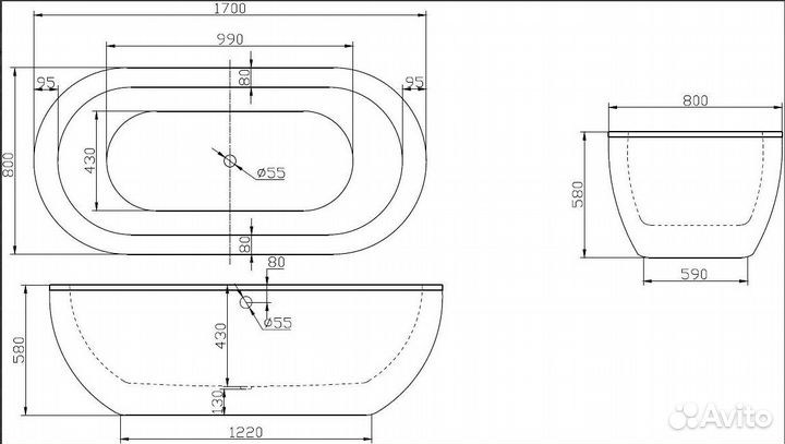 Акриловая ванна BelBagno BB13-1700 170x80 см