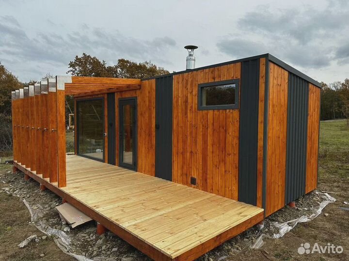 Баня Лофт 5х2.5 три отделения с перголой под ключ