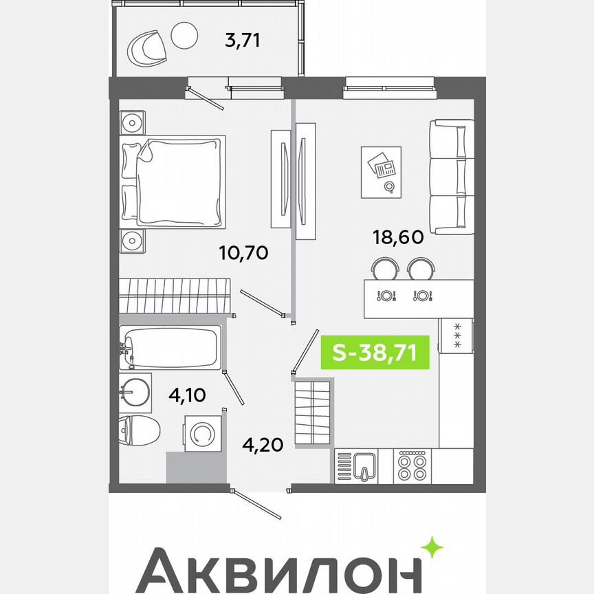 1-к. квартира, 38,7 м², 7/12 эт.