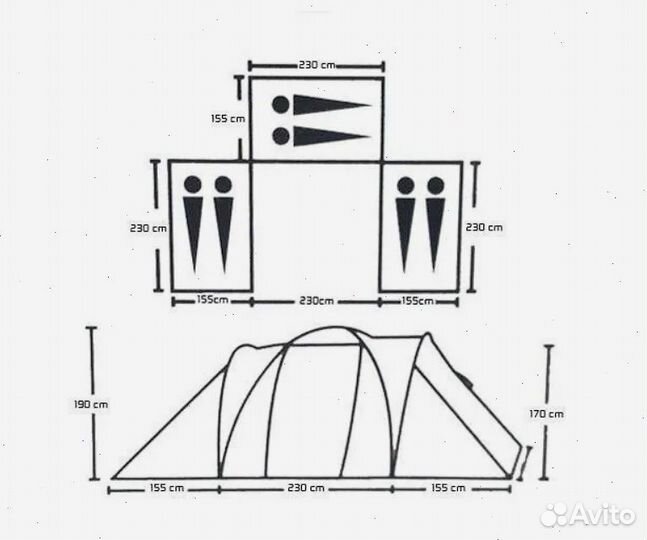 Палатка 6 местная с тамбуром, 3 комнаты