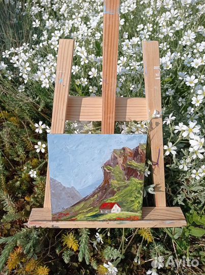 Картина маслом мастихином домик в горах