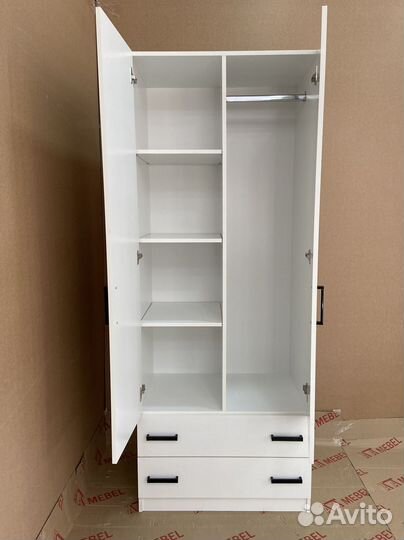 Шкаф распашной, белый с ящиками