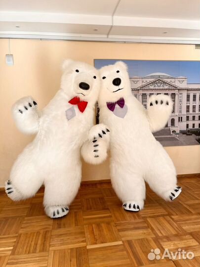 Белый мишка на праздник 2,5 м аниматор, зайка