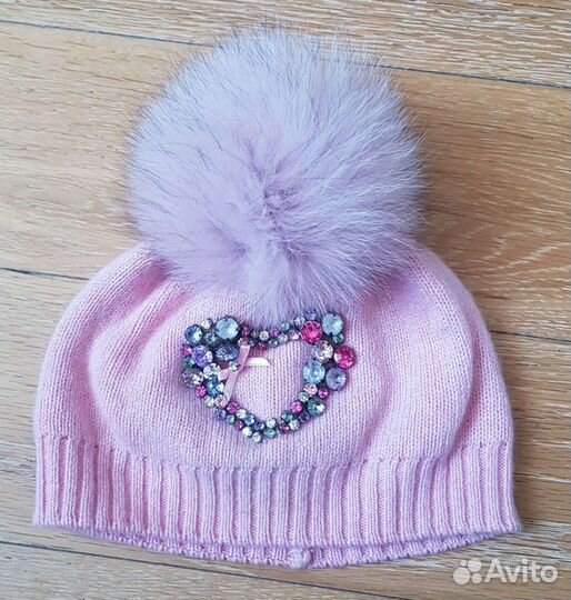 Шапка детская шерсть мех стразы 50-54 р