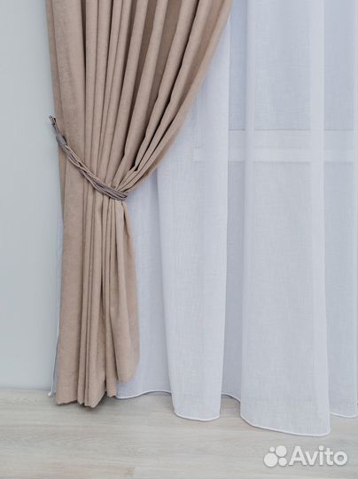 Готовый тюль лен фэнтези белый, кремовый