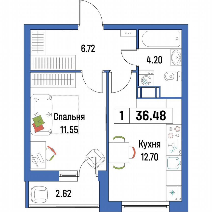 1-к. квартира, 36,5 м², 6/16 эт.
