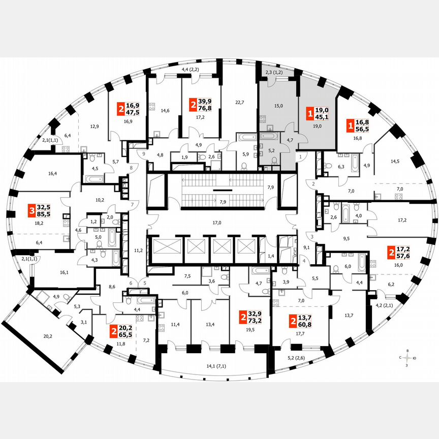 1-к. квартира, 45,1 м², 7/44 эт.