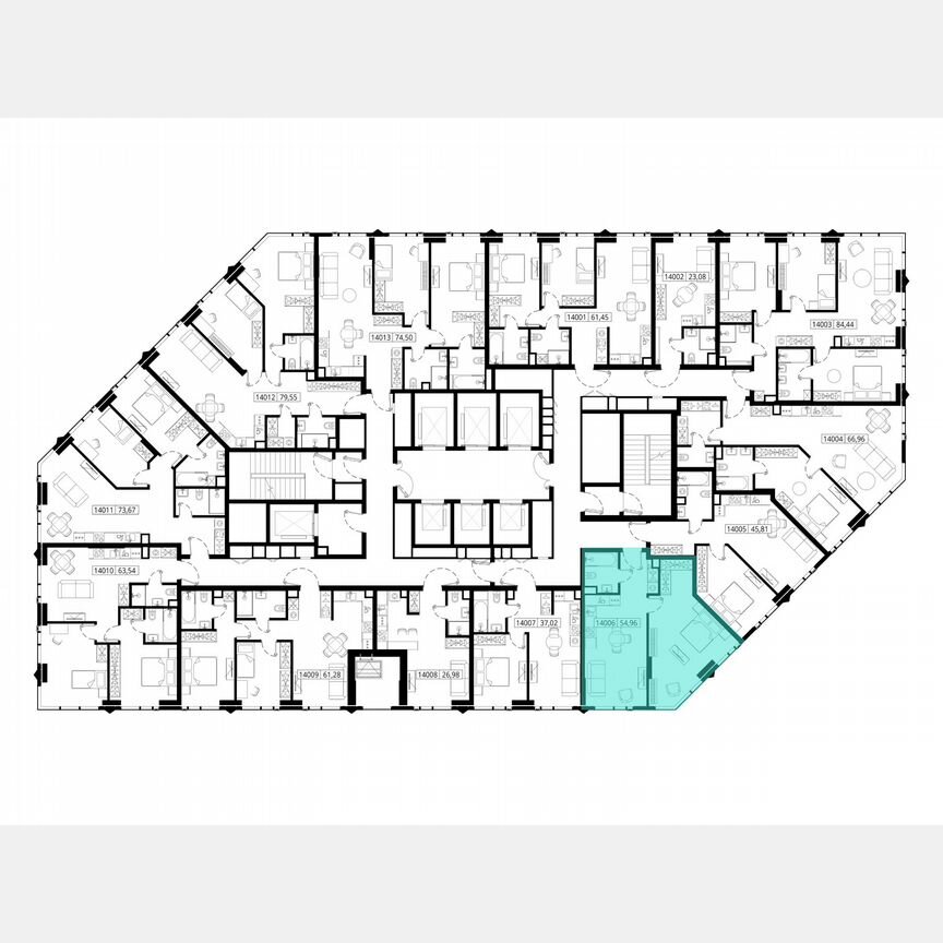 1-к. квартира, 54,8 м², 42/55 эт.