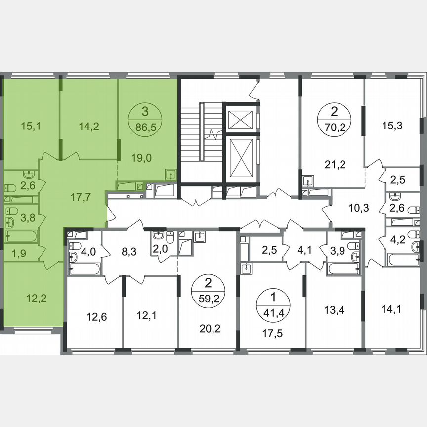 3-к. квартира, 86,5 м², 13/17 эт.