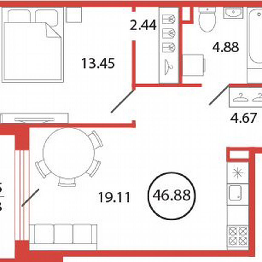 1-к. квартира, 46,9 м², 2/12 эт.