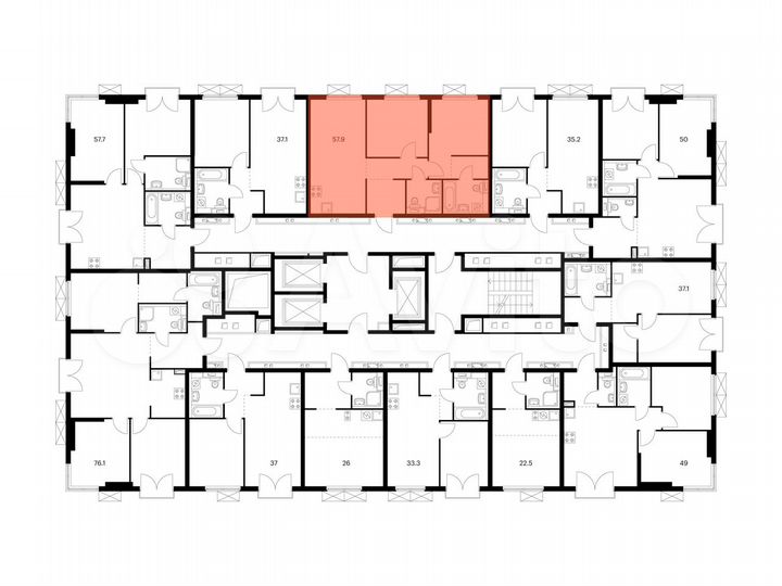 2-к. квартира, 57,9 м², 13/24 эт.