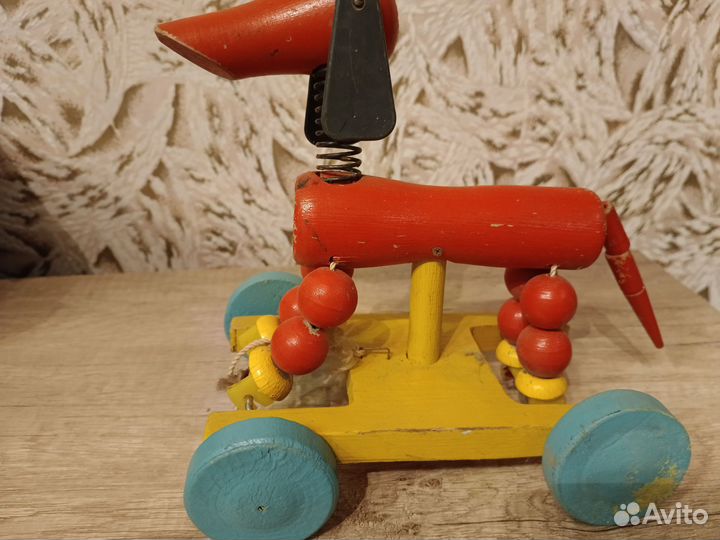 Игрушка СССР. Каталка собачка.Брянский з-д