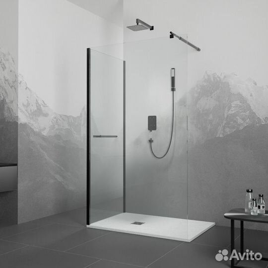 Душевой уголок Rgw Walk in 110х90 чёрный стекло прозрачное