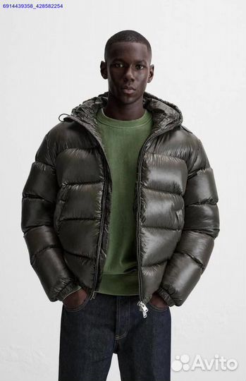 Пуховик Zara x Moncler Глянцевый Хаки (Арт.89010)