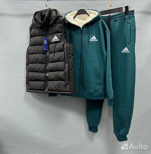 Спортивный костюм мужской тройка на флисе Adidas
