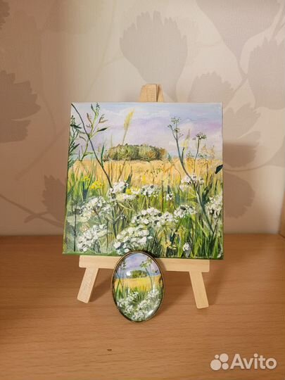Интерьерная мини картина холст +брошь