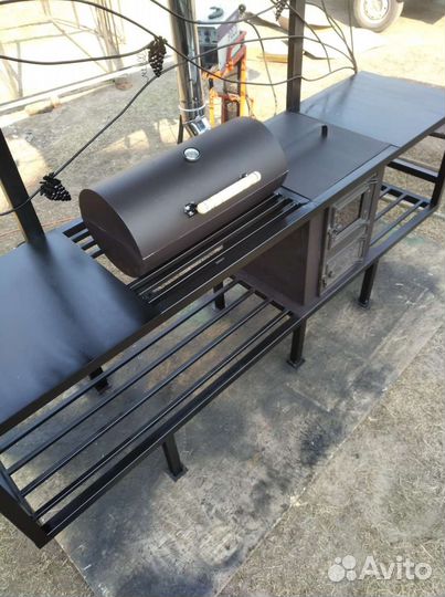 Мангал с печью под казан и крышей