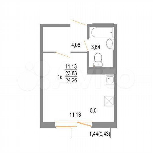 Квартира-студия, 24,4 м², 3/10 эт.