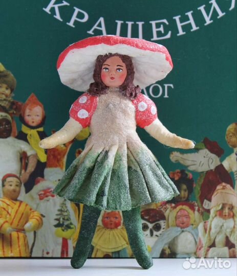 Ватная ёлочная игрушка Девочка в костюме мухомора
