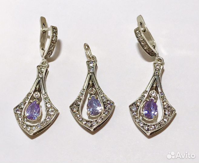 Комплект (серьги и кулон) из серебра с аметистом