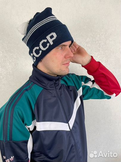 Шапка петушок СССР с кисточкой синяя