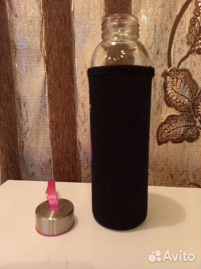 Бутылка для воды, стекло, с чехлом, новая
