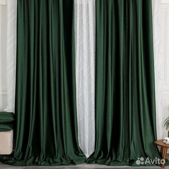 Портьеры бархат Беллиссимо Темно-зеленый шторы